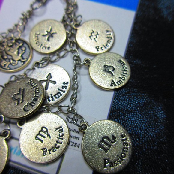 Zodiac Signs Charm Jewelry Bracelet Adjustable Lobster Claw Clasp - Picture 5 of 7